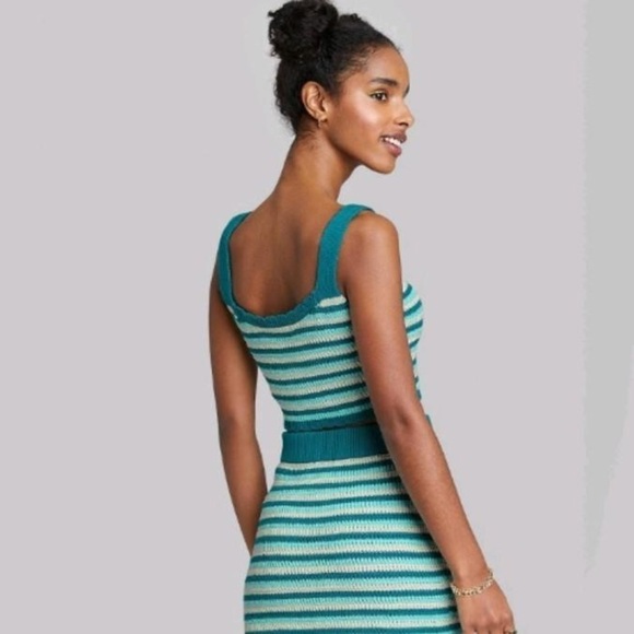 Wild Fable Women's Scoop Neck Sweater Knit Tank Top Dark Teal Blue Striped XXL - Picture 3 of 6